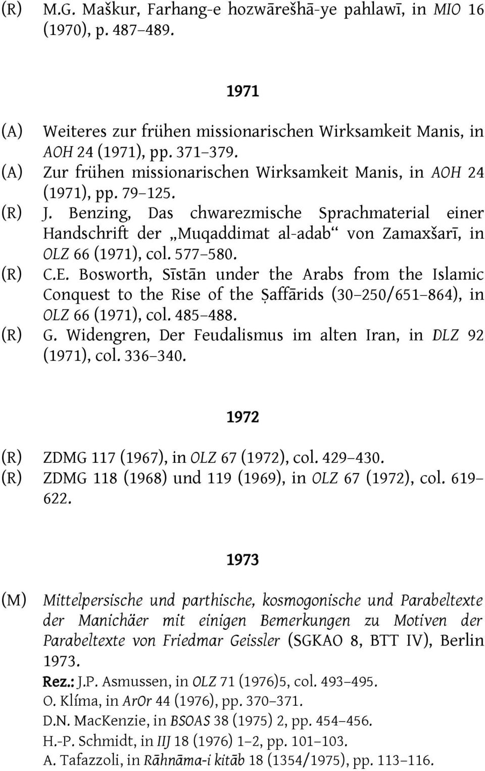 Benzing, Das chwarezmische Sprachmaterial einer Handschrift der Muqaddimat al-adab von Zamaxšarī, in OLZ 66 (1971), col. 577 580. (R) C.E.