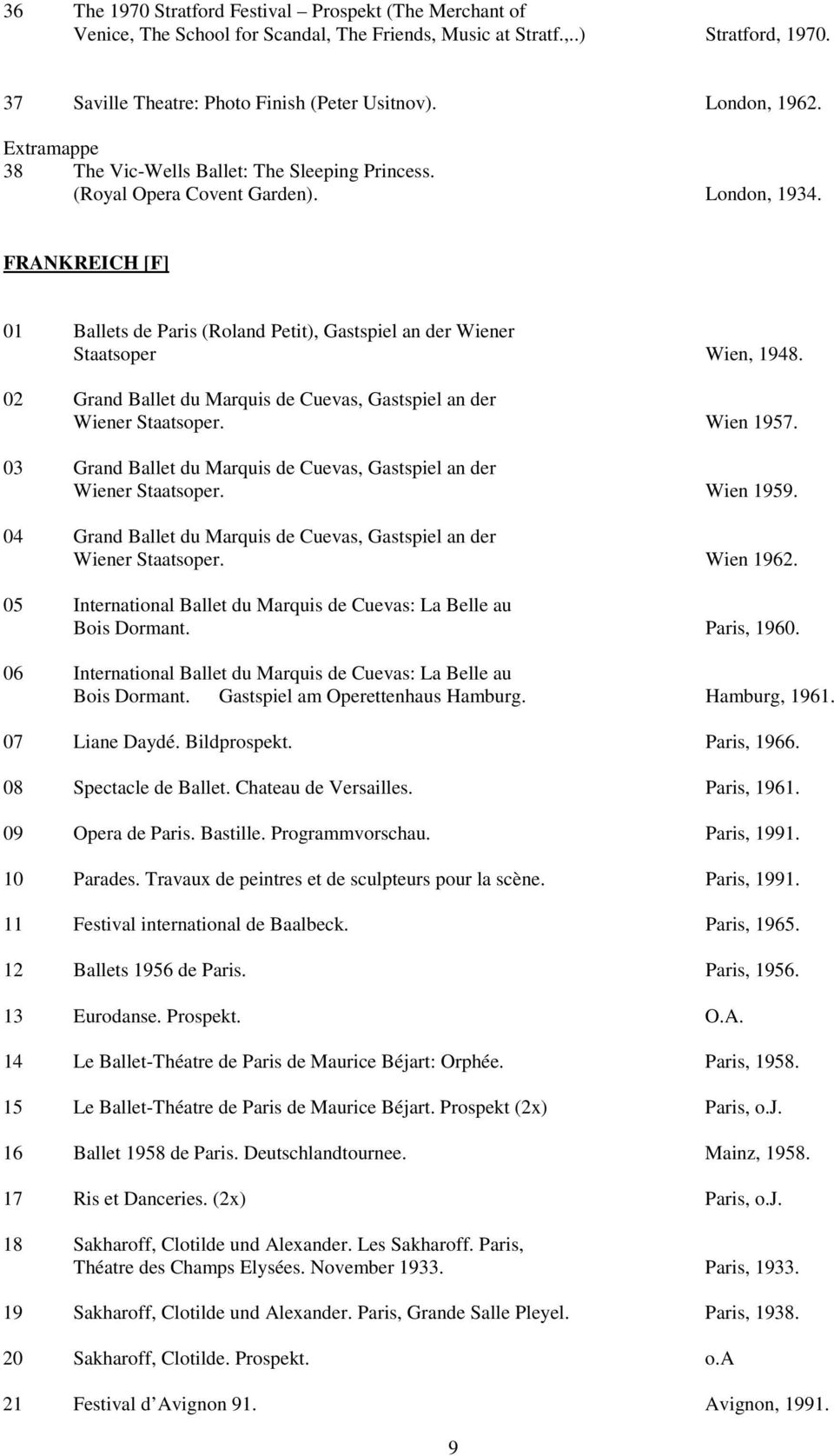 FRANKREICH [F] 01 Ballets de Paris (Roland Petit), Gastspiel an der Wiener Staatsoper Wien, 1948. 02 Grand Ballet du Marquis de Cuevas, Gastspiel an der Wiener Staatsoper. Wien 1957.