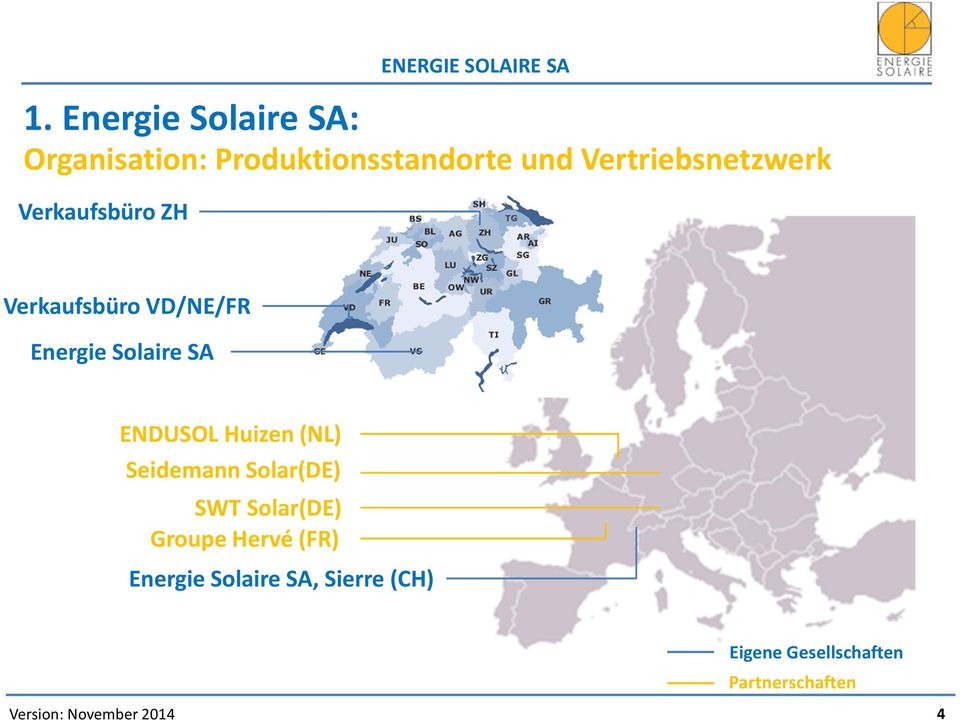 VD/NE/FR Energie SolaireSA ENDUSOL Huizen(NL) Seidemann Solar(DE) SWT