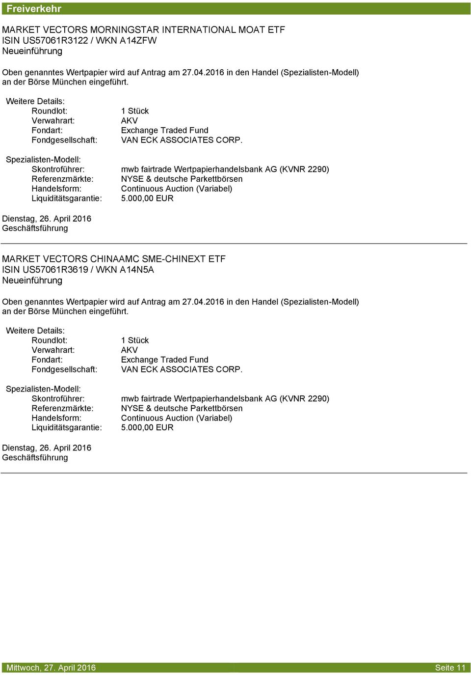 Referenzmärkte: NYSE & deutsche Parkettbörsen MARKET VECTORS CHINAAMC SME-CHINEXT ETF ISIN US57061R3619 /