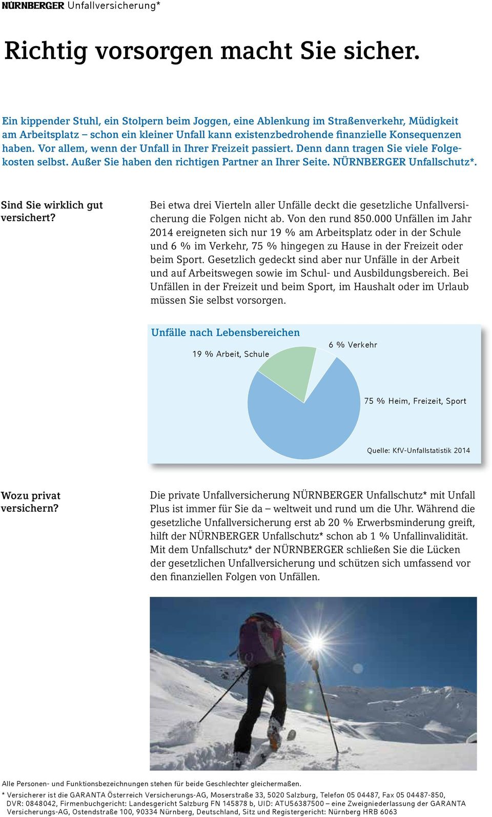Vor allem, wenn der Unfall in Ihrer Freizeit passiert. Denn dann tragen Sie viele Folgekosten selbst. Außer Sie haben den richtigen Partner an Ihrer Seite. NÜRNBERGER Unfallschutz*.