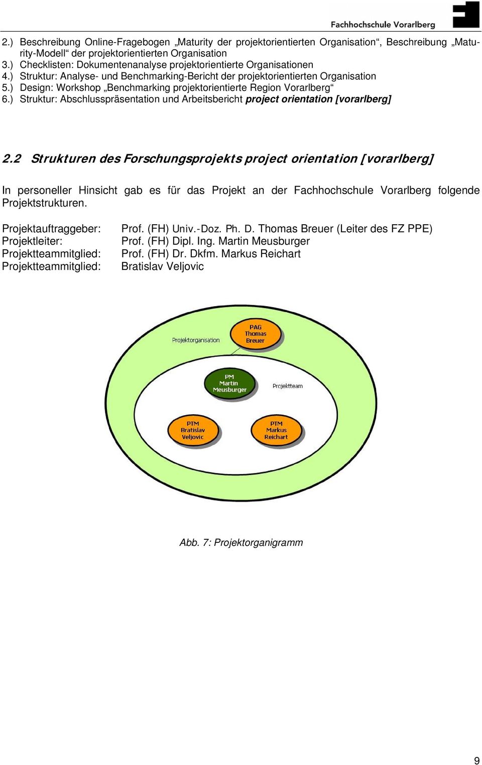 ) Design: Workshop Benchmarking projektorientierte Region Vorarlberg 6.) Struktur: Abschlusspräsentation und Arbeitsbericht project orientation [vorarlberg] 2.