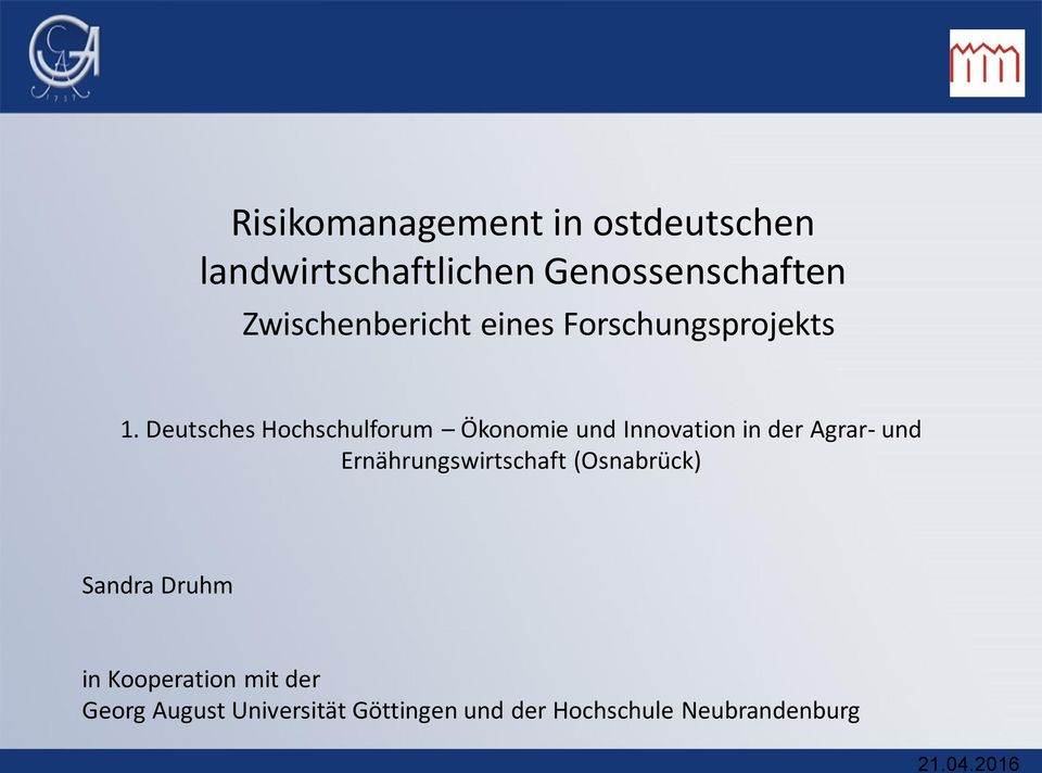 Deutsches Hochschulforum Ökonomie und Innovation in der Agrar- und