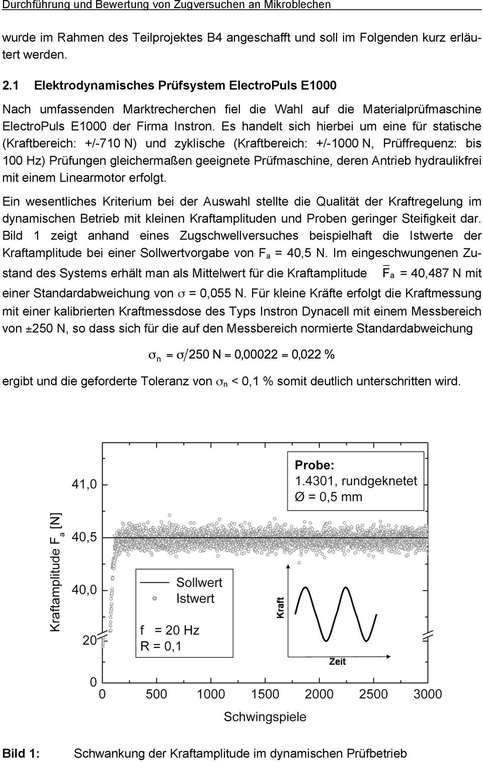 Es handelt sich hierbei um eine für statische (Kraftbereich: +/-710 N) und zyklische (Kraftbereich: +/-1000 N, Prüffrequenz: bis 100 Hz) Prüfungen gleichermaßen geeignete Prüfmaschine, deren Antrieb