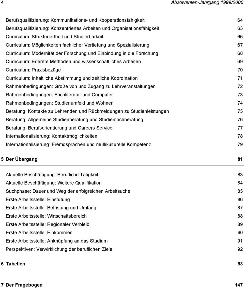 Erlernte Methoden und wissenschaftliches Arbeiten 69 Curriculum: Praxisbezüge 70 Curriculum: Inhaltliche Abstimmung und zeitliche Koordination 71 Rahmenbedingungen: Größe von und Zugang zu