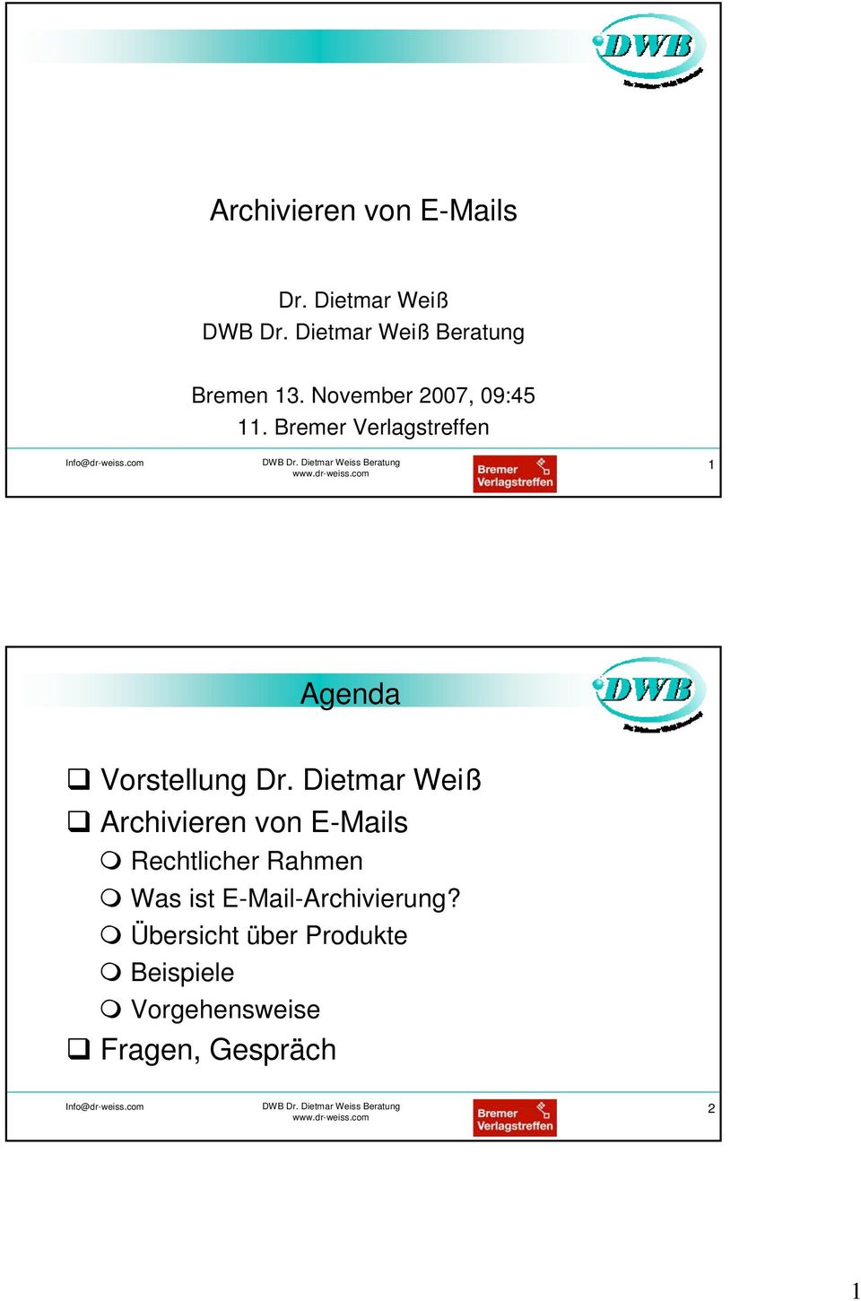 Bremer Verlagstreffen 1 Agenda Vorstellung Dr.