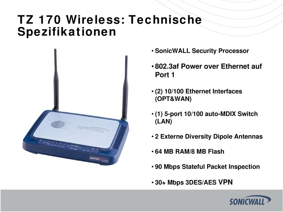 (1) 5-port 10/100 auto-mdix Switch (LAN) 2 Externe Diversity Dipole Antennas
