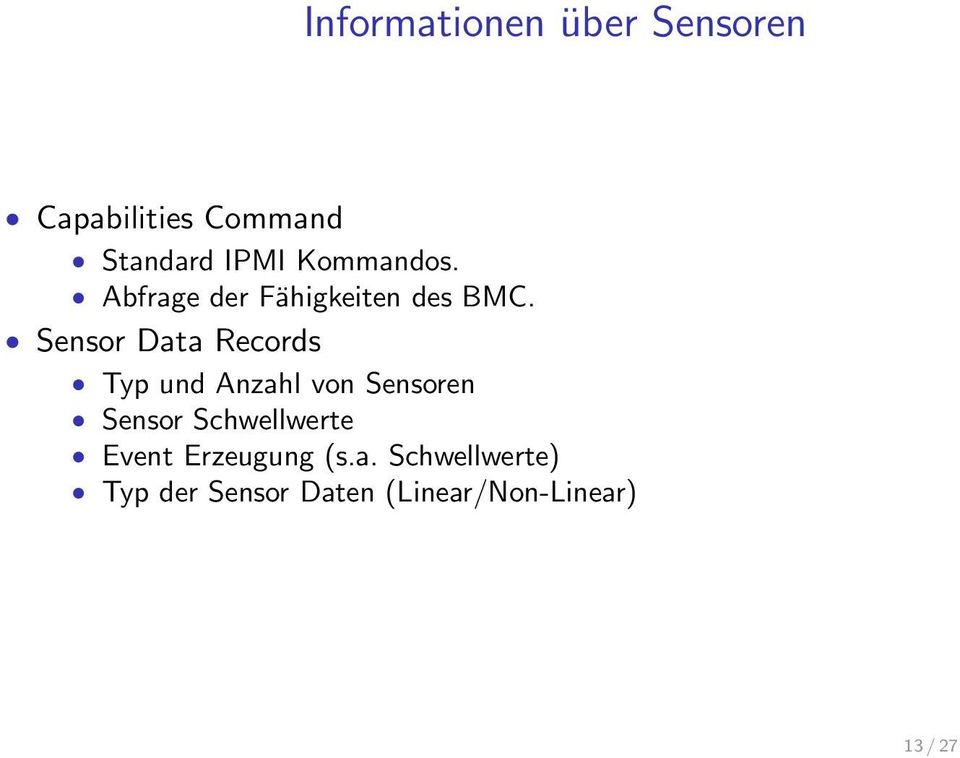 Sensor Data Records Typ und Anzahl von Sensoren Sensor