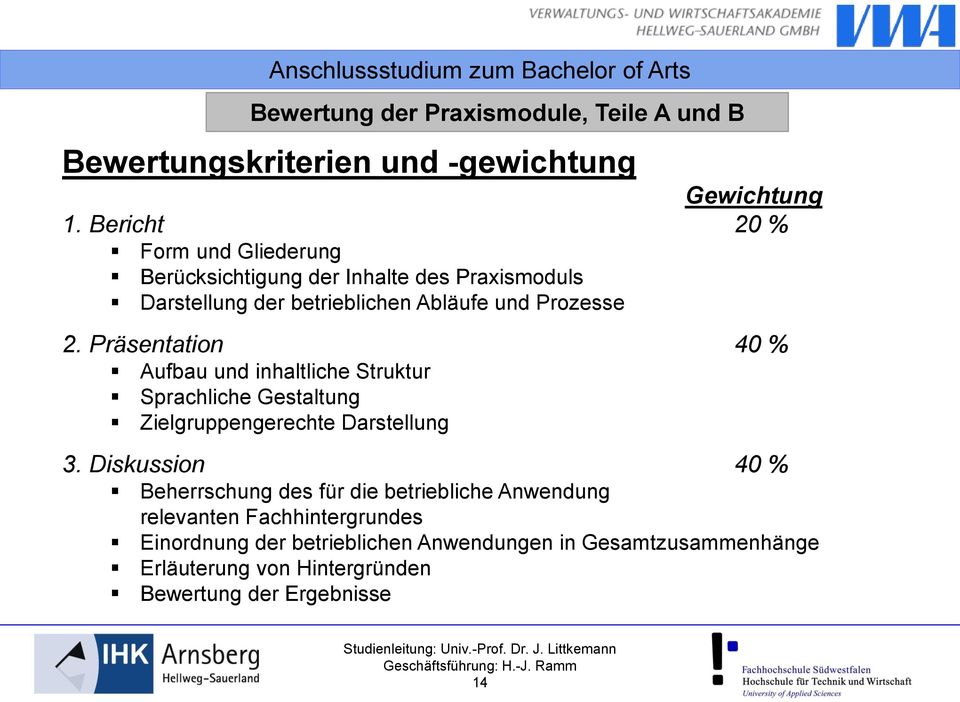 Präsentation 40 % Aufbau und inhaltliche Struktur Sprachliche Gestaltung Zielgruppengerechte Darstellung 3.