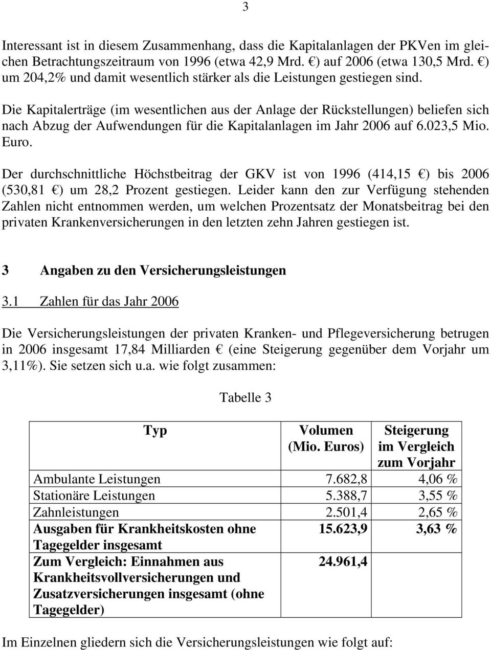 Die Kapitalerträge (im wesentlichen aus der Anlage der Rückstellungen) beliefen sich nach Abzug der Aufwendungen für die Kapitalanlagen im Jahr 2006 auf 6.023,5 Mio. Euro.