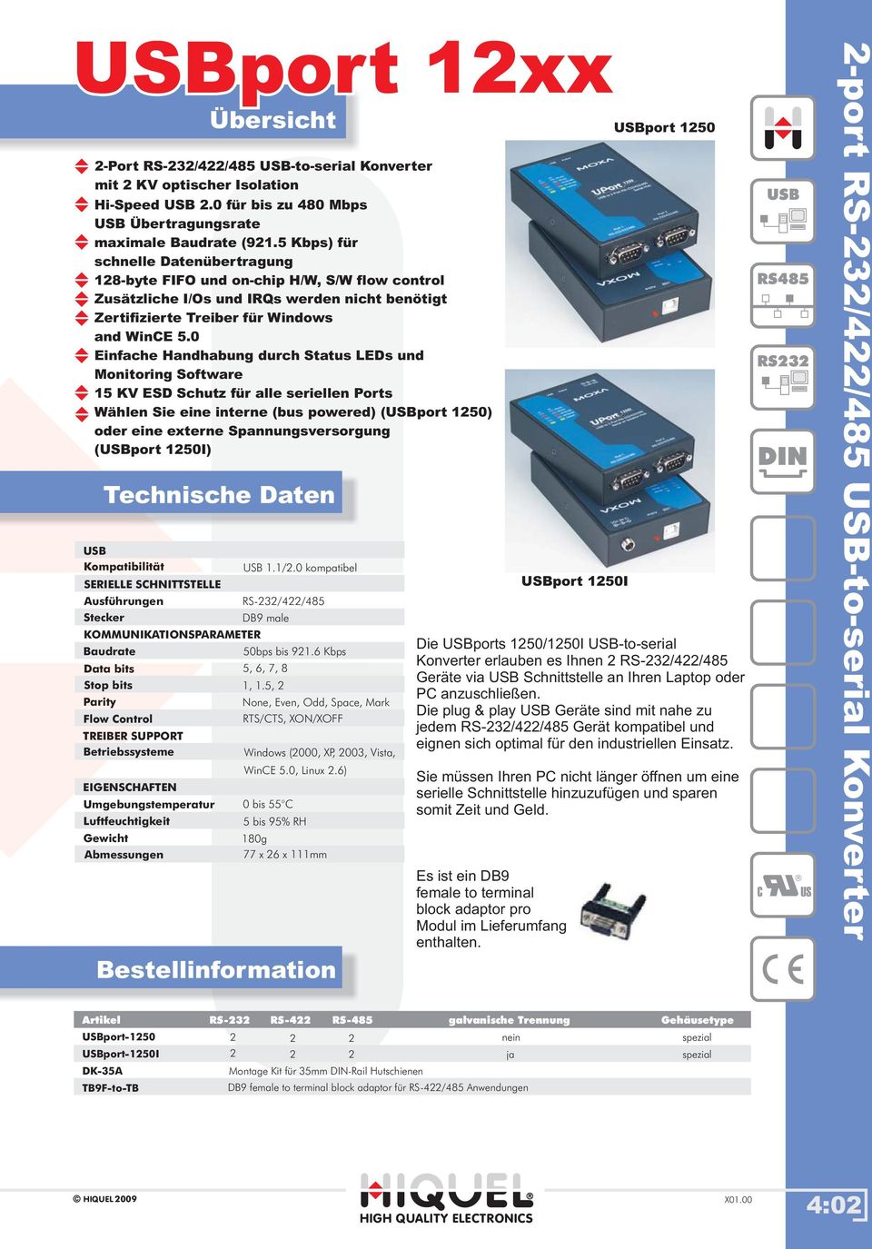 0 Einfache Handhabung durch Status LEDs und Monitoring Software 5 KV ESD Schutz für alle seriellen Ports Wählen Sie eine interne (bus powered) (USBport 50) oder eine externe Spannungsversorgung