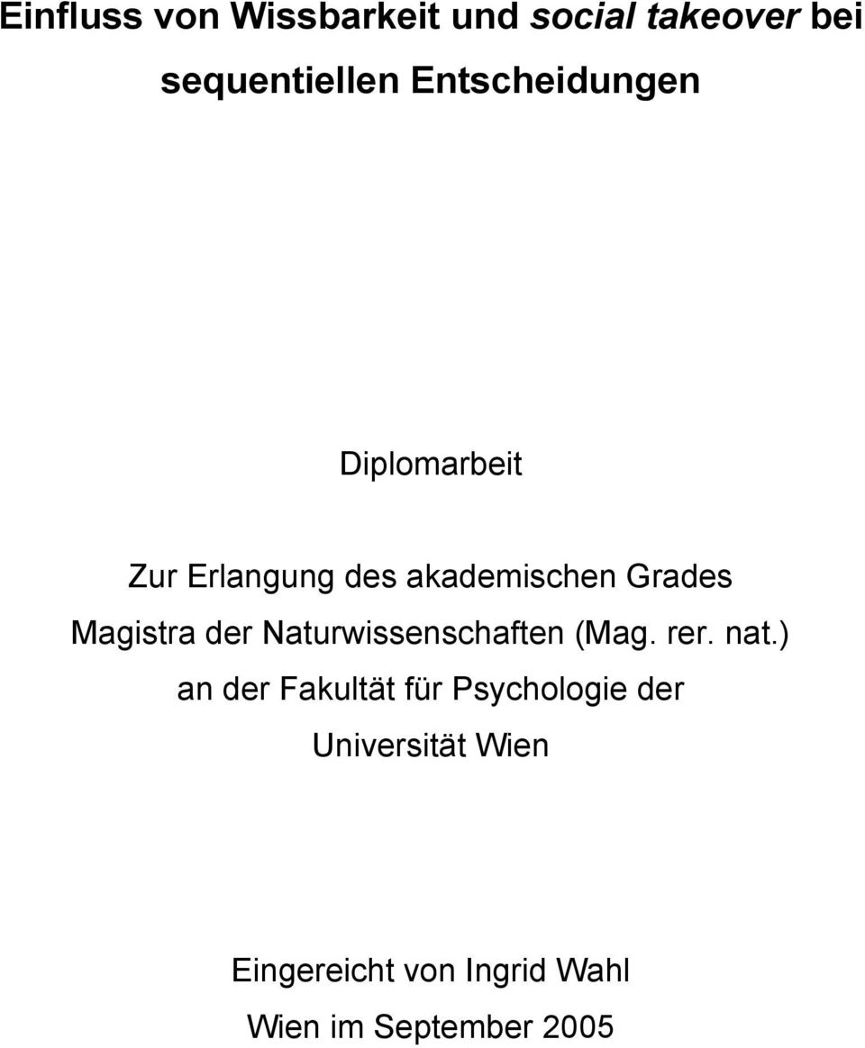 Magistra der Naturwissenschaften (Mag. rer. nat.