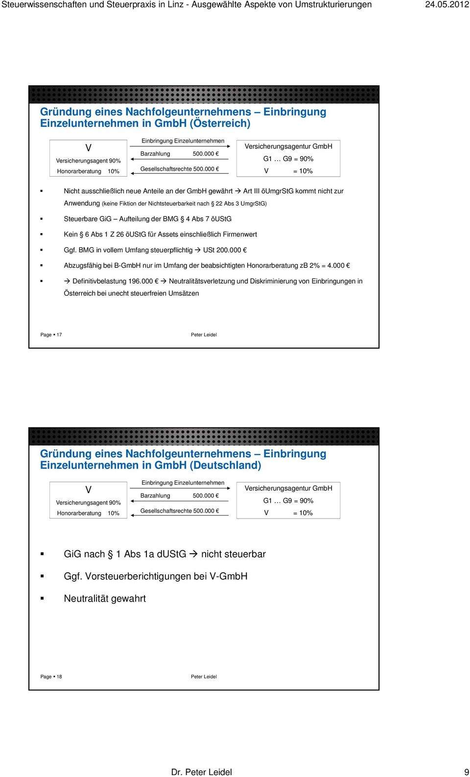 000 Versicherungsagentur GmbH G1 G9 = 90% V = 10% Nicht ausschließlich neue Anteile an der GmbH gewährt Art III öumgrstg kommt nicht zur Anwendung (keine Fiktion der Nichtsteuerbarkeit nach 22 Abs 3