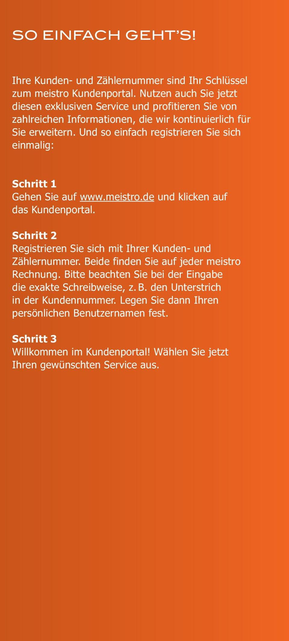 Und so einfach registrieren Sie sich einmalig: Schritt 1 Gehen Sie auf www.meistro.de und klicken auf das Kundenportal.