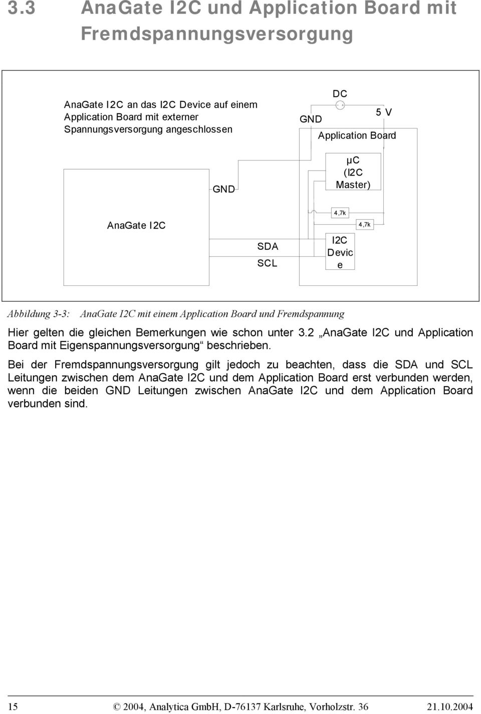 2 AnaGate I2C und Application Board mit Eigenspannungsversorgung beschrieben.
