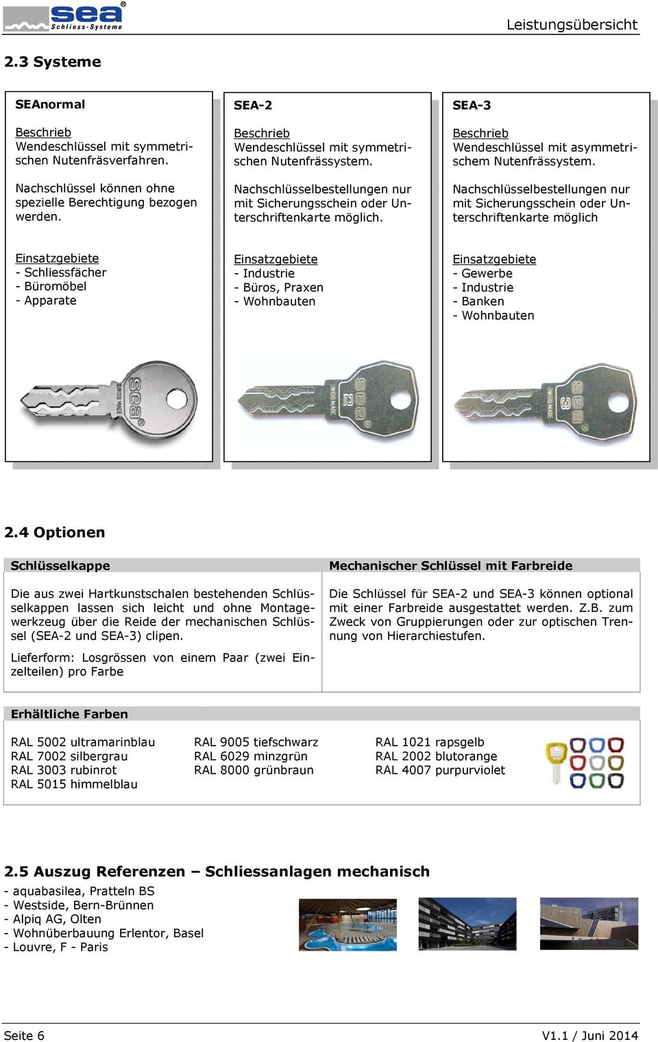 Nachschlüsselbestellungen nur mit Sicherungsschein oder Unterschriftenkarte möglich Einsatzgebiete - Schliessfächer - Büromöbel - Apparate Einsatzgebiete - Industrie - Büros, Praxen - Wohnbauten