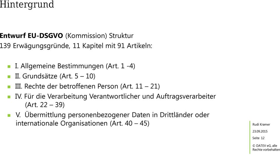 Rechte der betroffenen Person (Art. 11 21) IV.