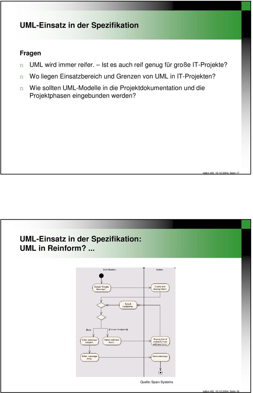 Wo liege Eisatzbereich ud Greze vo UML i IT-Projekte?