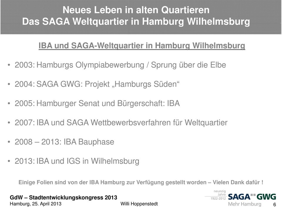 Wettbewerbsverfahren für Weltquartier 2008 2013: IBA Bauphase 2013: IBA und IGS in Wilhelmsburgl Einige