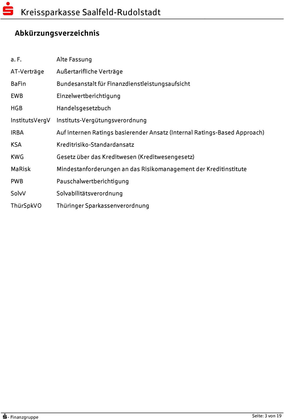 Finanzdienstleistungsaufsicht Einzelwertberichtigung Handelsgesetzbuch Instituts-Vergütungsverordnung Auf internen Ratings basierender Ansatz