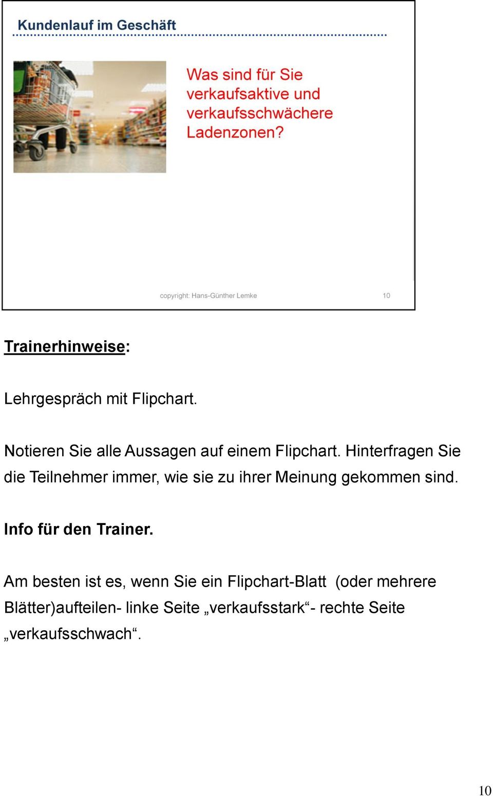 Info für den Trainer.