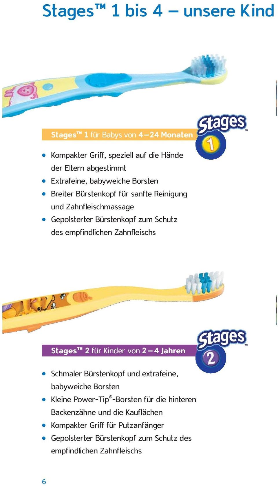 Zahnfleischs Stages 2 für Kinder von 2 4 Jahren Schmaler Bürstenkopf und extrafeine, babyweiche Borsten Kleine Power-Tip -Borsten für die