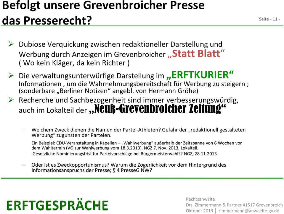 Darstellung im ERFTKURIER Informationen, um die Wahrnehmungsbereitschaft für Werbung zu steigern ; (sonderbare Berliner Notizen angebl.