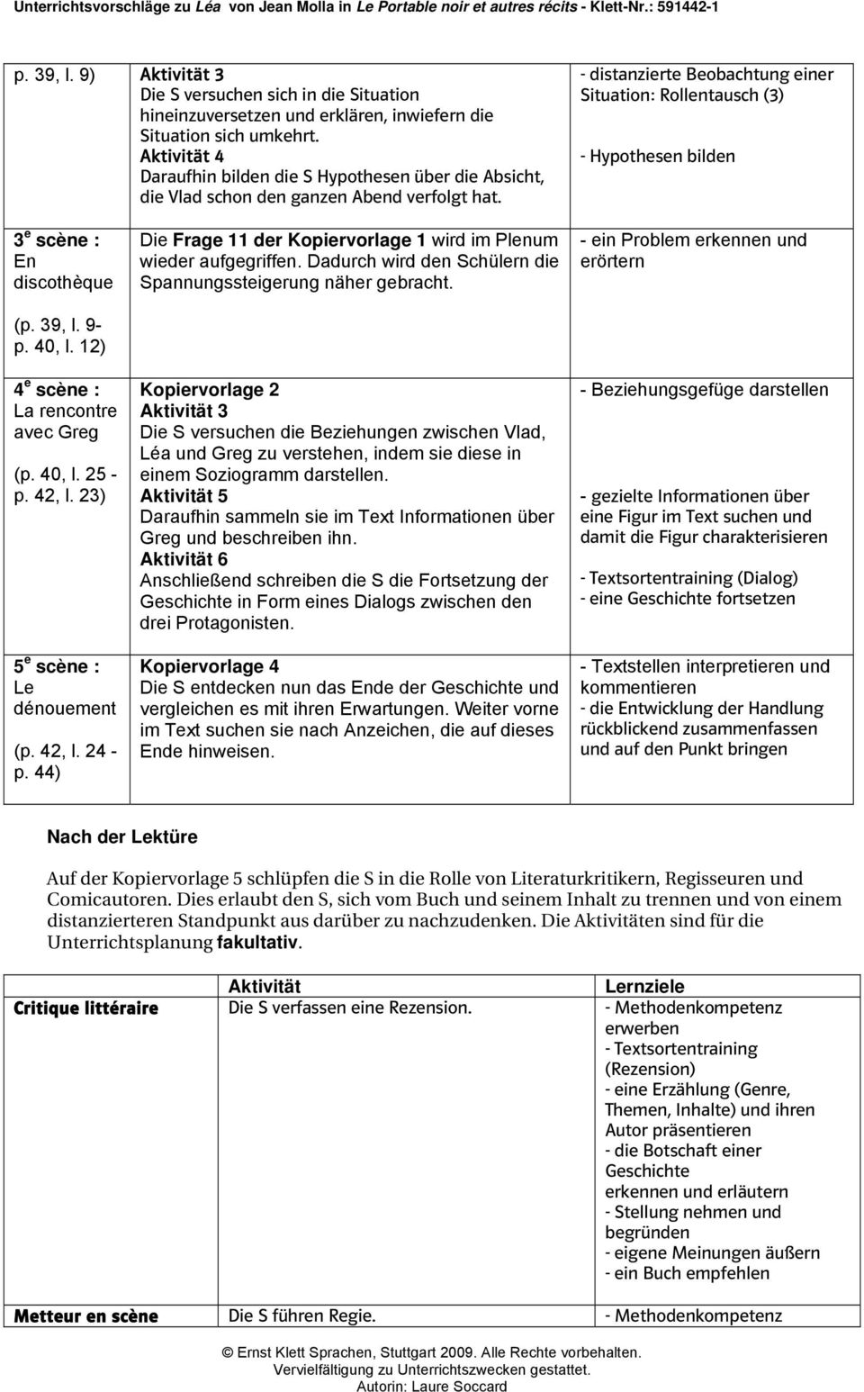 - distanzierte Beobachtung einer Situation: Rollentausch (3) - Hypothesen bilden 3 e scène : En discothèque (p. 39, l. 9- p. 40, l. 12) 4 e scène : La rencontre avec Greg (p. 40, l. 25 - p. 42, l.