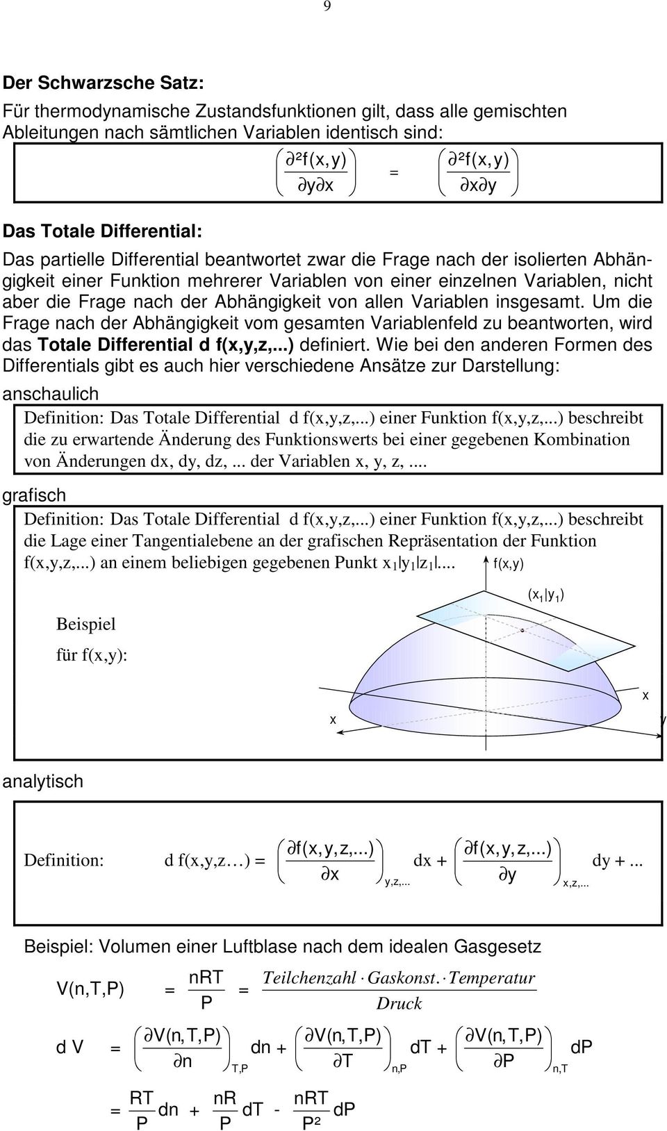 ariablen insgesamt. Um die Frage nach der Abhängigkeit vom gesamten ariablenfeld zu beantworten, wird das otale Differential d f(x,y,z,...) definiert.