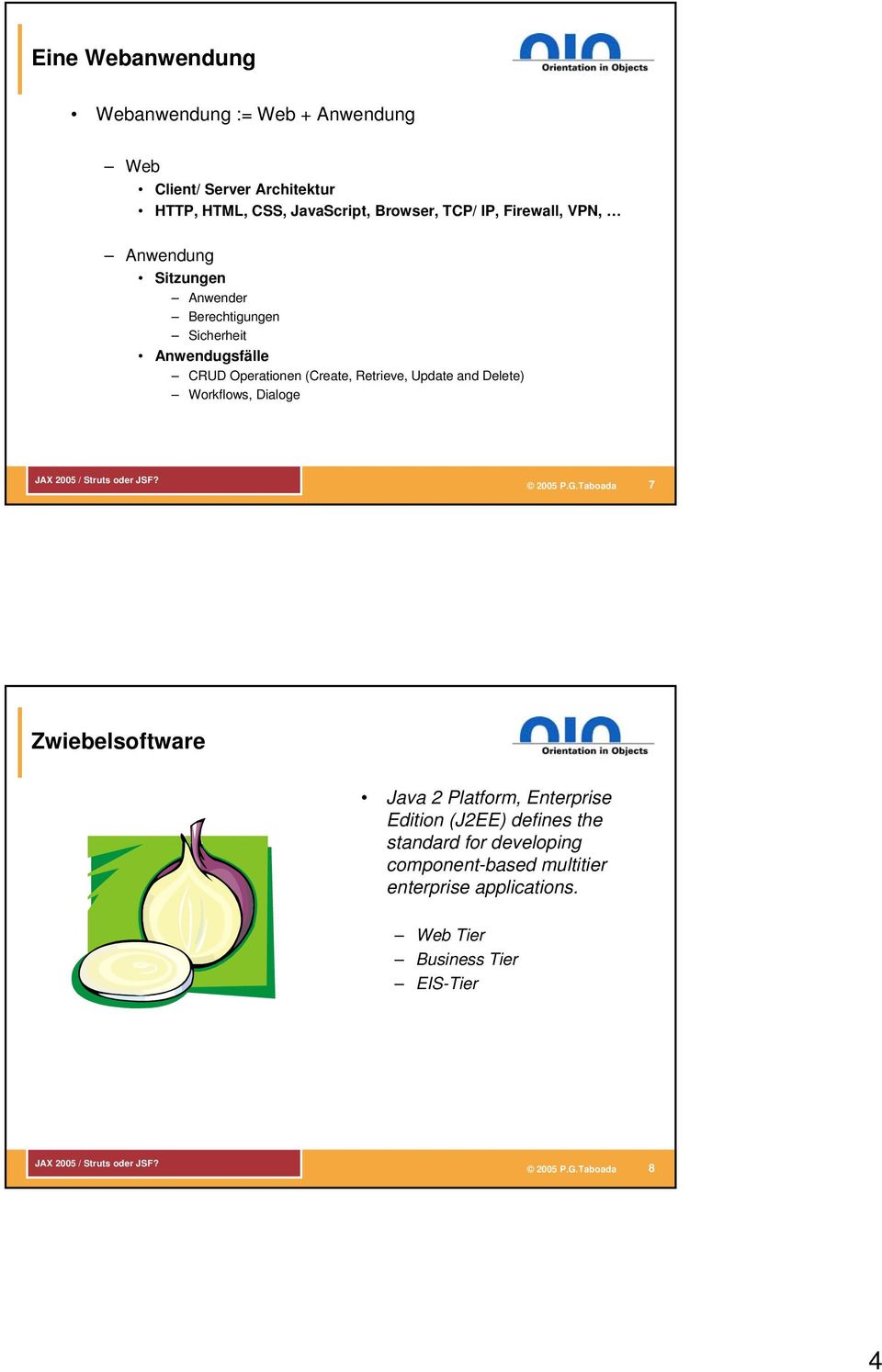 Operationen (Create, Retrieve, Update and Delete) Workflows, Dialoge 7 Zwiebelsoftware Java 2 Platform, Enterprise