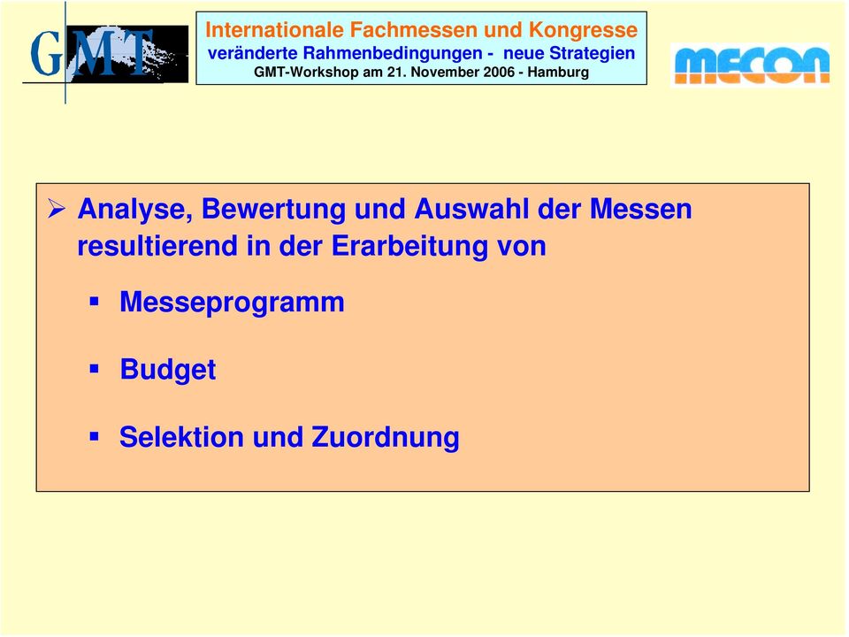 Erarbeitung von Messeprogramm