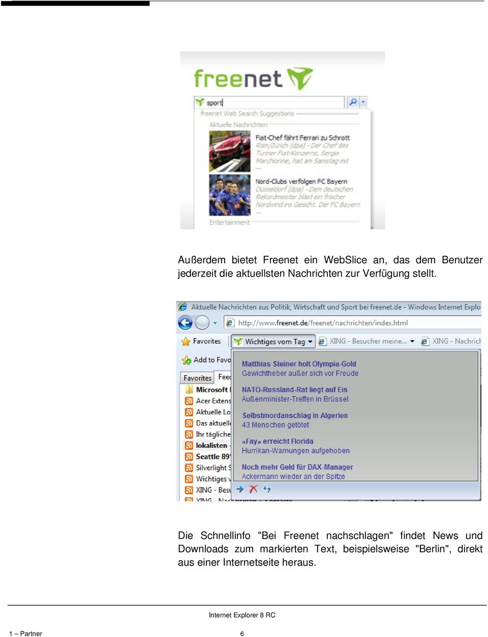 Die Schnellinfo "Bei Freenet nachschlagen" findet News und Downloads