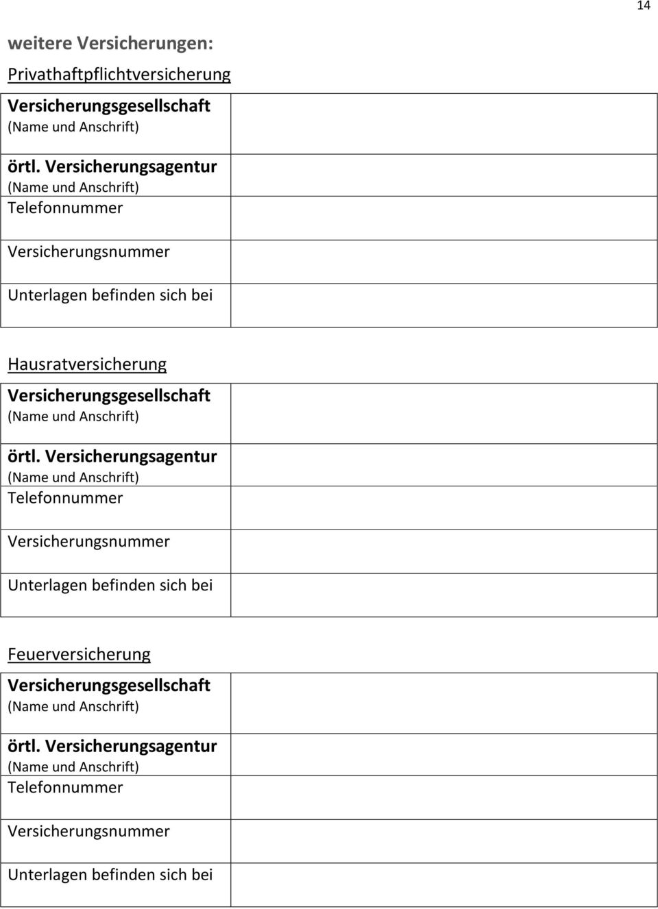 Versicherungsagentur Versicherungsnummer Hausratversicherung 