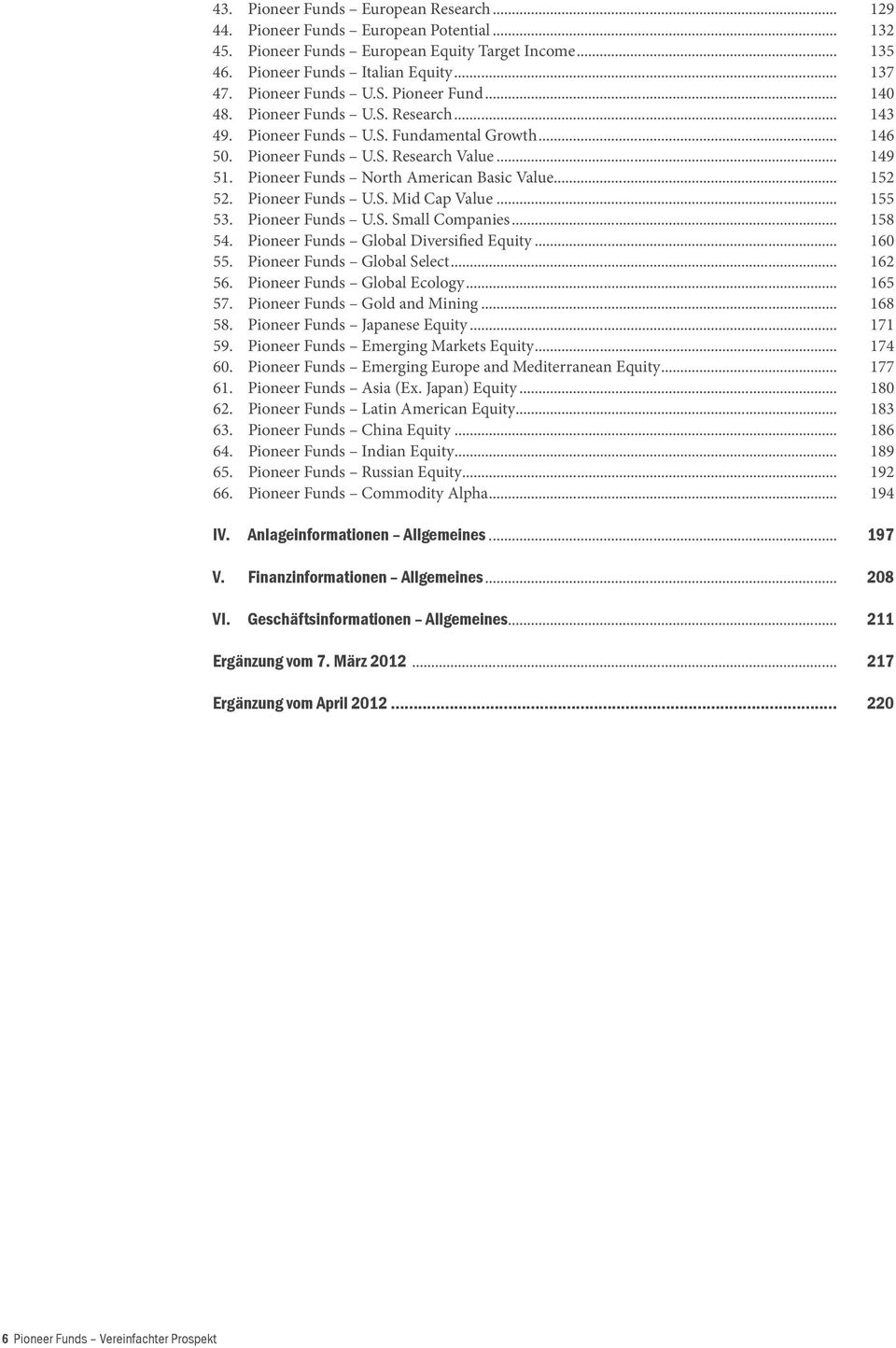 Pioneer Funds U.S. Mid Cap Value... 55 53. Pioneer Funds U.S. Small Companies... 58 54. Pioneer Funds Global Diversified Equity... 60 55. Pioneer Funds Global Select... 62 56.