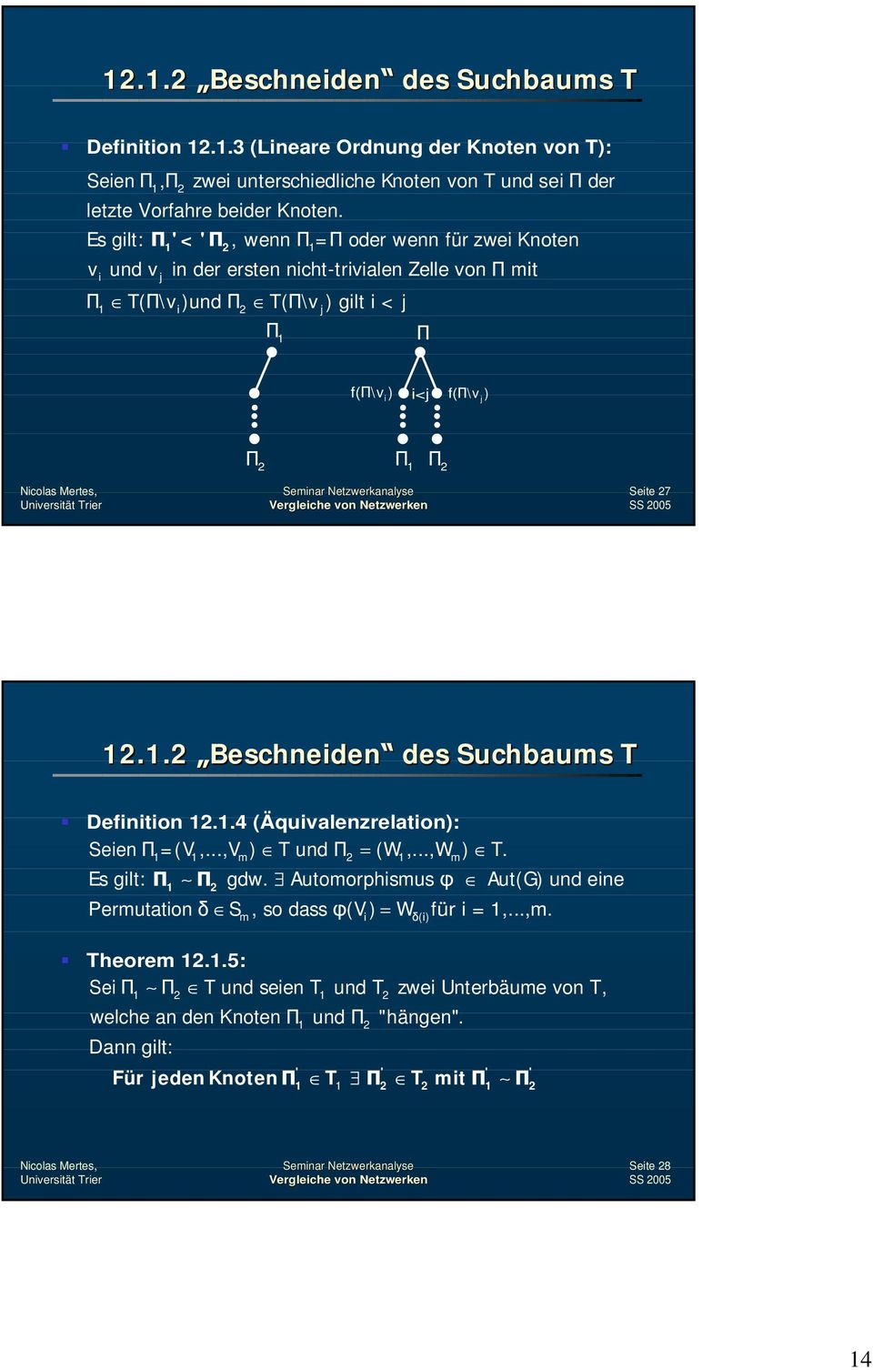 .2 Beschneden des Suchbaums T Defnton 2..4 (Äquvalenzrelaton): Seen = (V,...,V ) T und (W,...,W ) T. m 2 m Es glt: gdw.