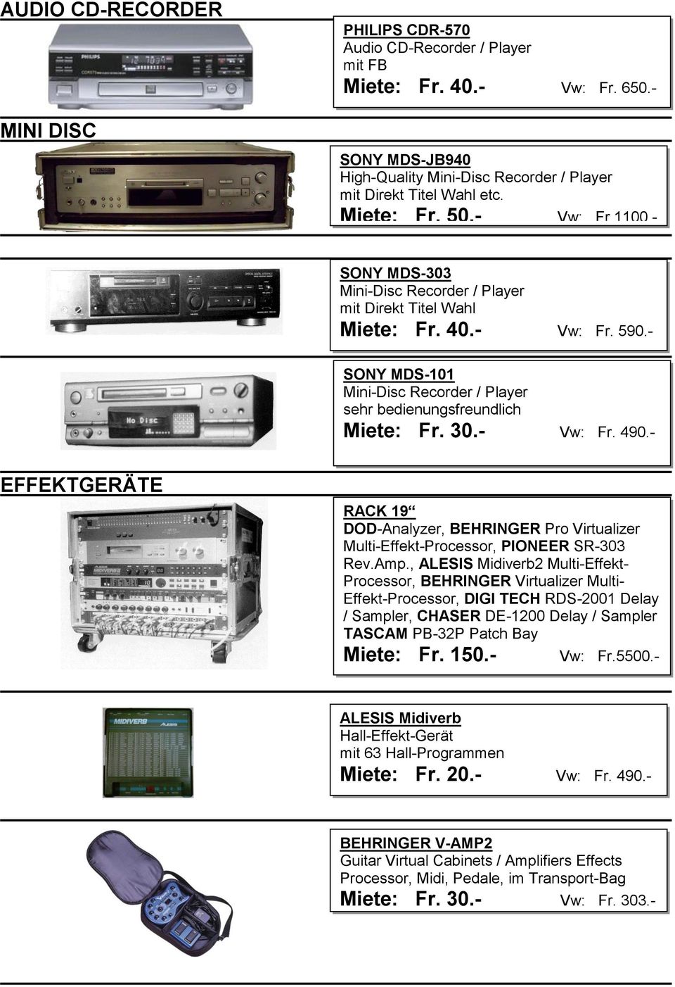 30.- Vw: Fr. 490.- EFFEKTGERÄTE RACK 19 DOD-Analyzer, BEHRINGER Pro Virtualizer Multi-Effekt-Processor, PIONEER SR-303 Rev.Amp.
