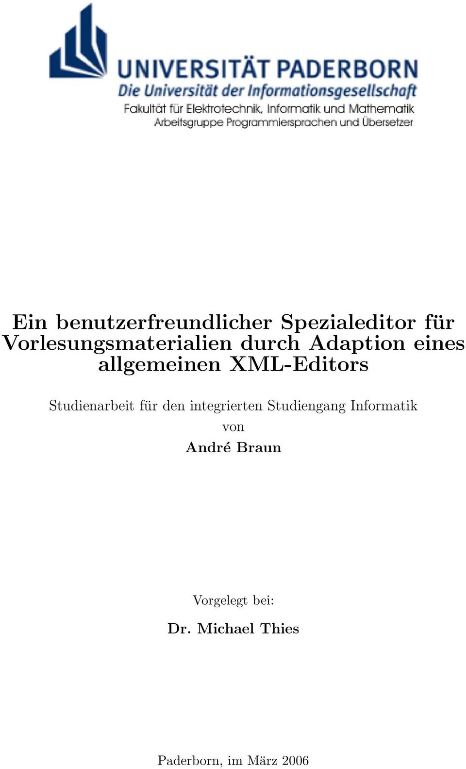XML-Editors Studienarbeit für den integrierten Studiengang