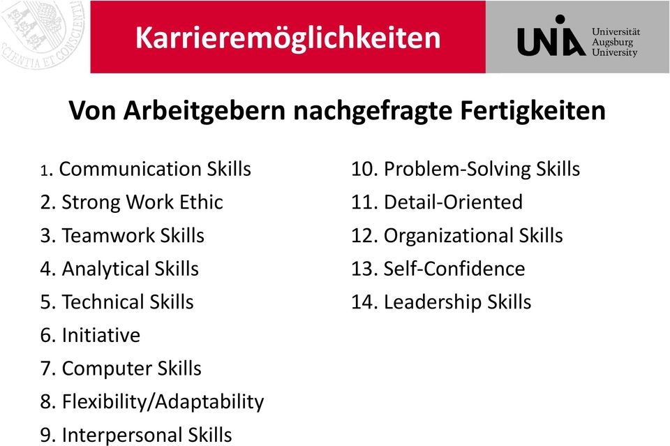 Initiative 7. Computer Skills 8. Flexibility/Adaptability 9. Interpersonal Skills 10.