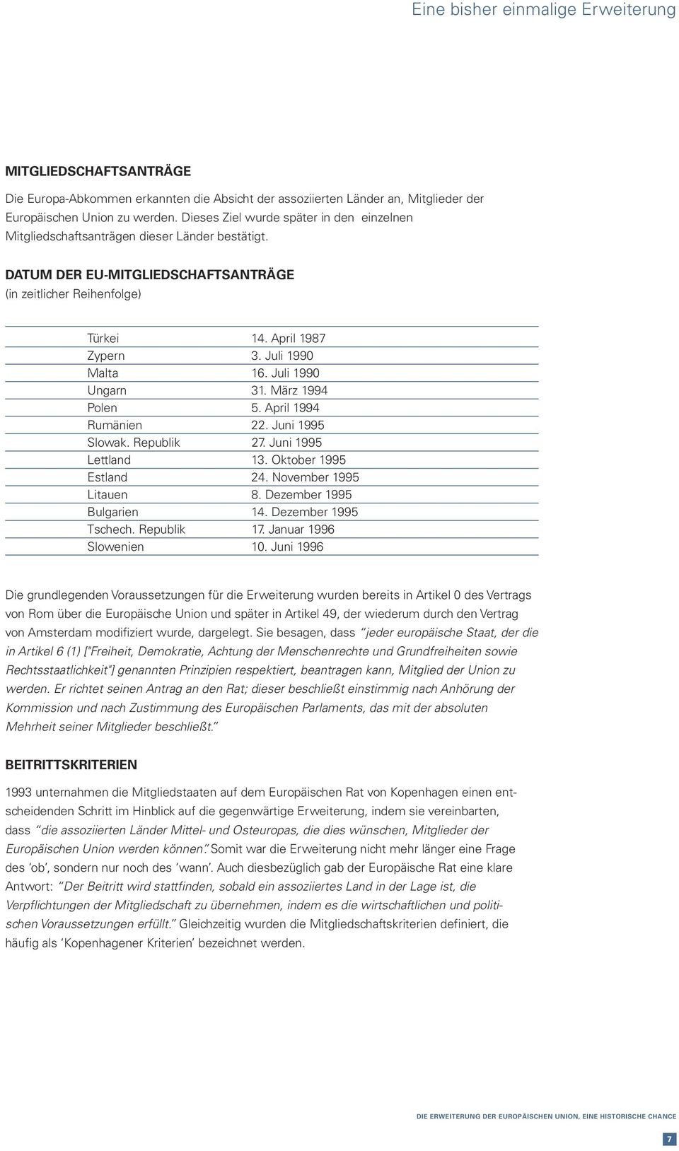 Juli 1990 Malta 16. Juli 1990 Ungarn 31. März 1994 Polen 5. April 1994 Rumänien 22. Juni 1995 Slowak. Republik 27. Juni 1995 Lettland 13. Oktober 1995 Estland 24. November 1995 Litauen 8.
