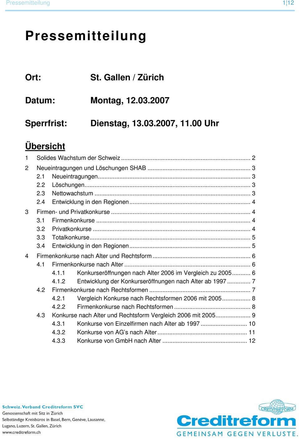 .. 4 3.2 Privatkonkurse... 4 3.3 Totalkonkurse... 5 3.4 Entwicklung in den Regionen... 5 4 Firmenkonkurse nach Alter und Rechtsform... 6 4.1 Firmenkonkurse nach Alter... 6 4.1.1 Konkurseröffnungen nach Alter 26 im Vergleich zu 25.