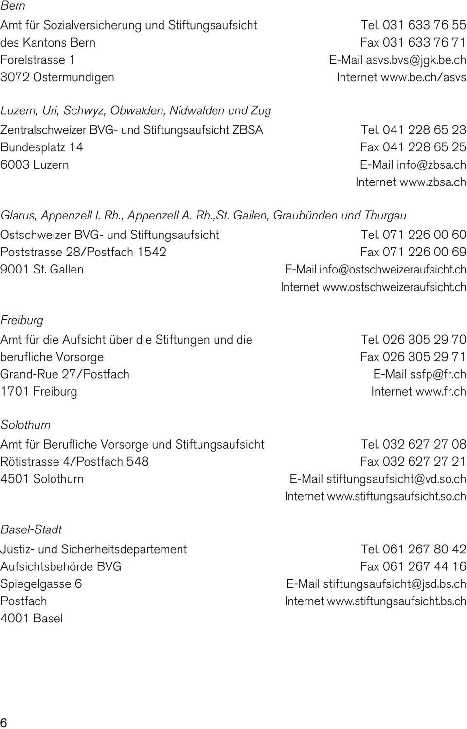 Rh., Appenzell A. Rh.,St. Gallen, Graubünden und Thurgau Ostschweizer BVG- und Stiftungsaufsicht Poststrasse 28/Postfach 1542 9001 St. Gallen Tel.