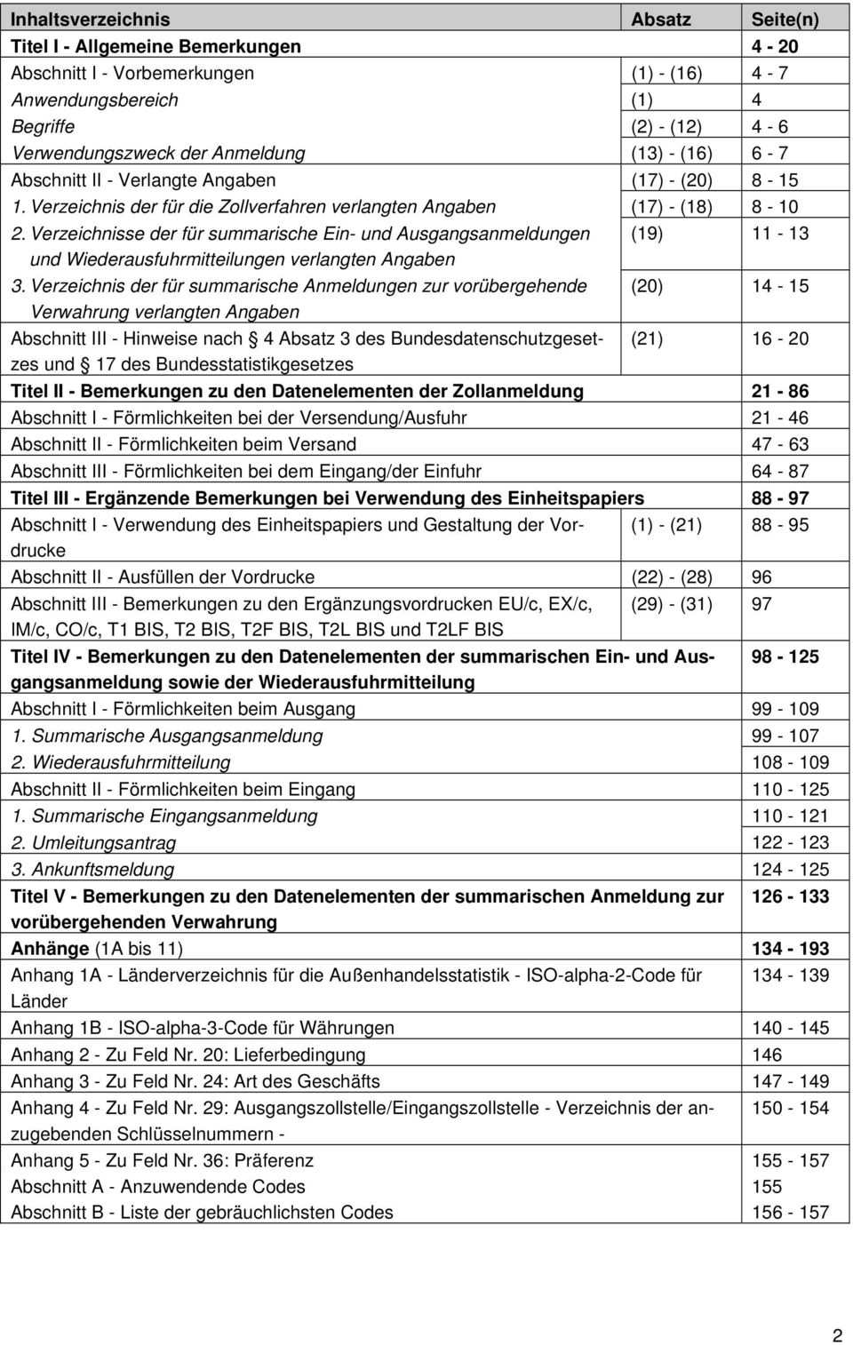 Verzeichnisse der für summarische Ein- und Ausgangsanmeldungen (19) 11-13 und Wiederausfuhrmitteilungen verlangten Angaben 3.