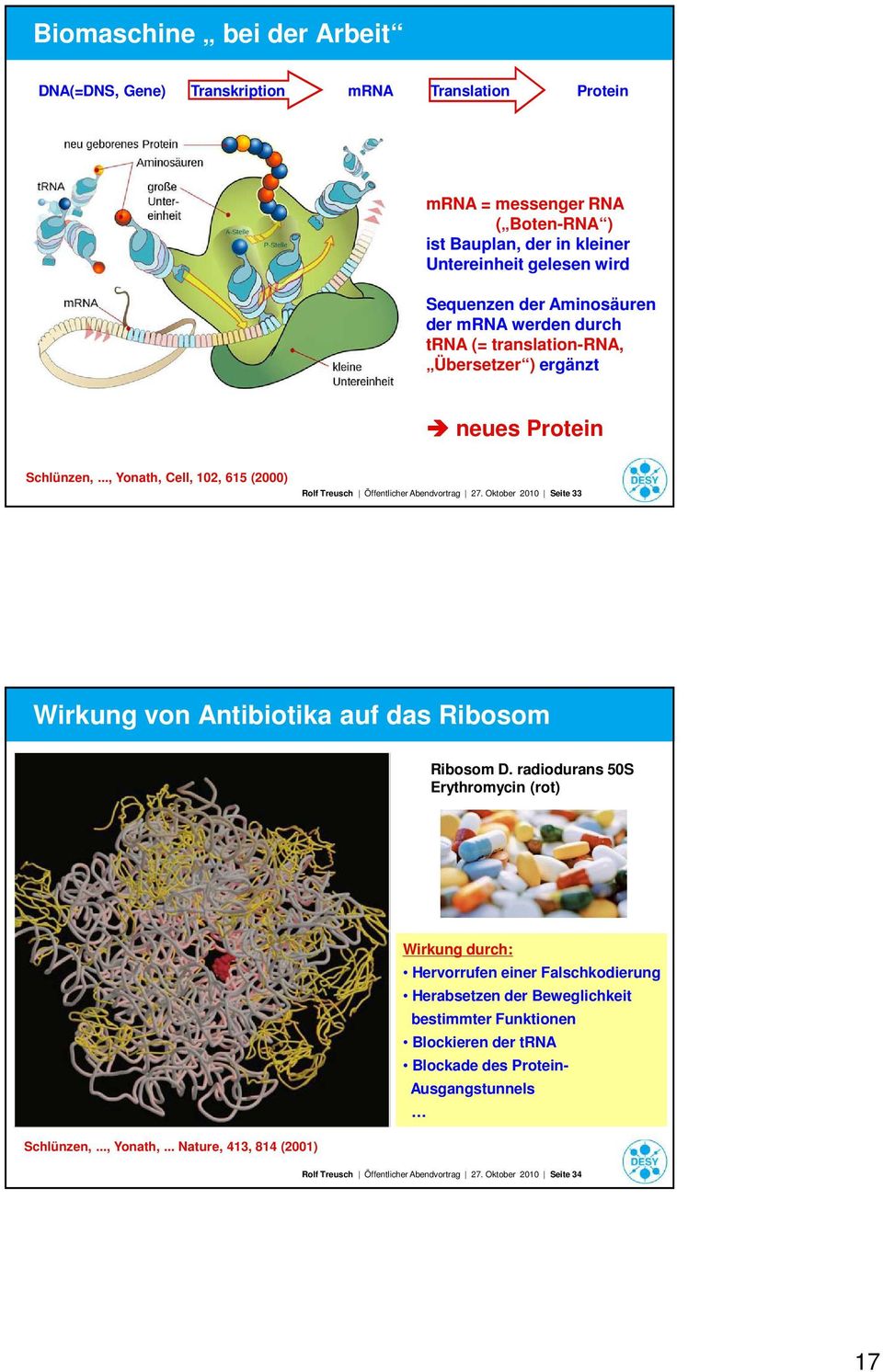 Oktober 2010 Seite 33 Wirkung von Antibiotika auf das Ribosom Ribosom D.