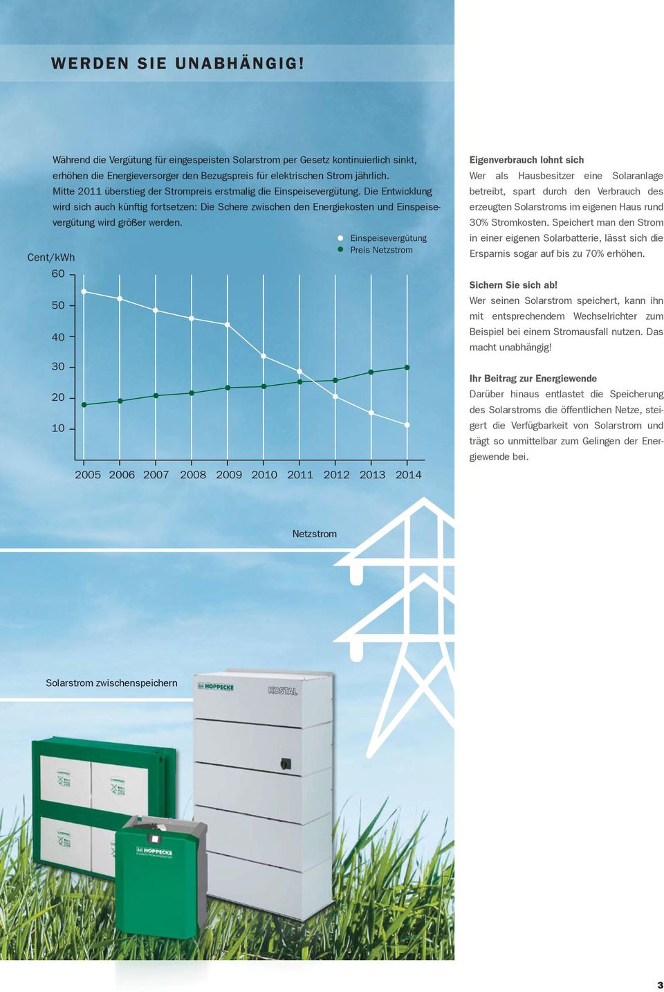 Die Entwicklung wird sich auch künftig fortsetzen: Die Schere zwischen den Energiekosten und Einspeisevergütung wird größer werden.