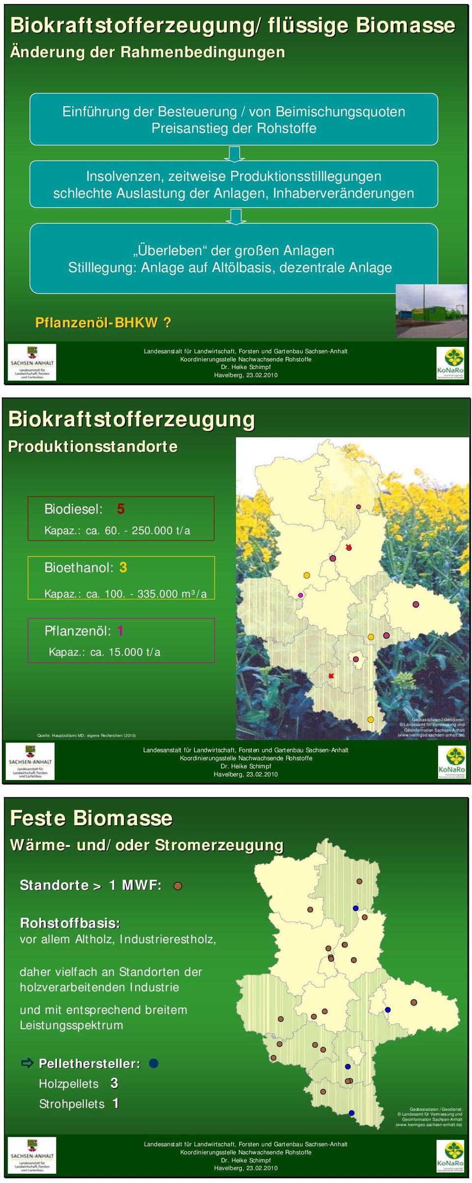 Biokraftstofferzeugung Produktionsstandorte Biodiesel: 5 Kapaz.: ca. 6. - 25. t/a Bioethanol: 3 Kapaz.: ca. 1. - 335. m³/a Pflanzenöl: 1 Kapaz.: ca. 15.