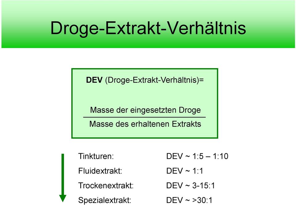 Droge Masse des erhaltenen Extrakts Tinkturen: DEV ~