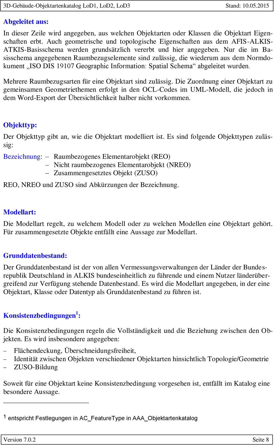 Nur die im Basisschema angegebenen Raumbezugselemente sind zulässig, die wiederum aus dem Normdokument ISO DIS 19107 Geographic Information: Spatial Schema abgeleitet wurden.