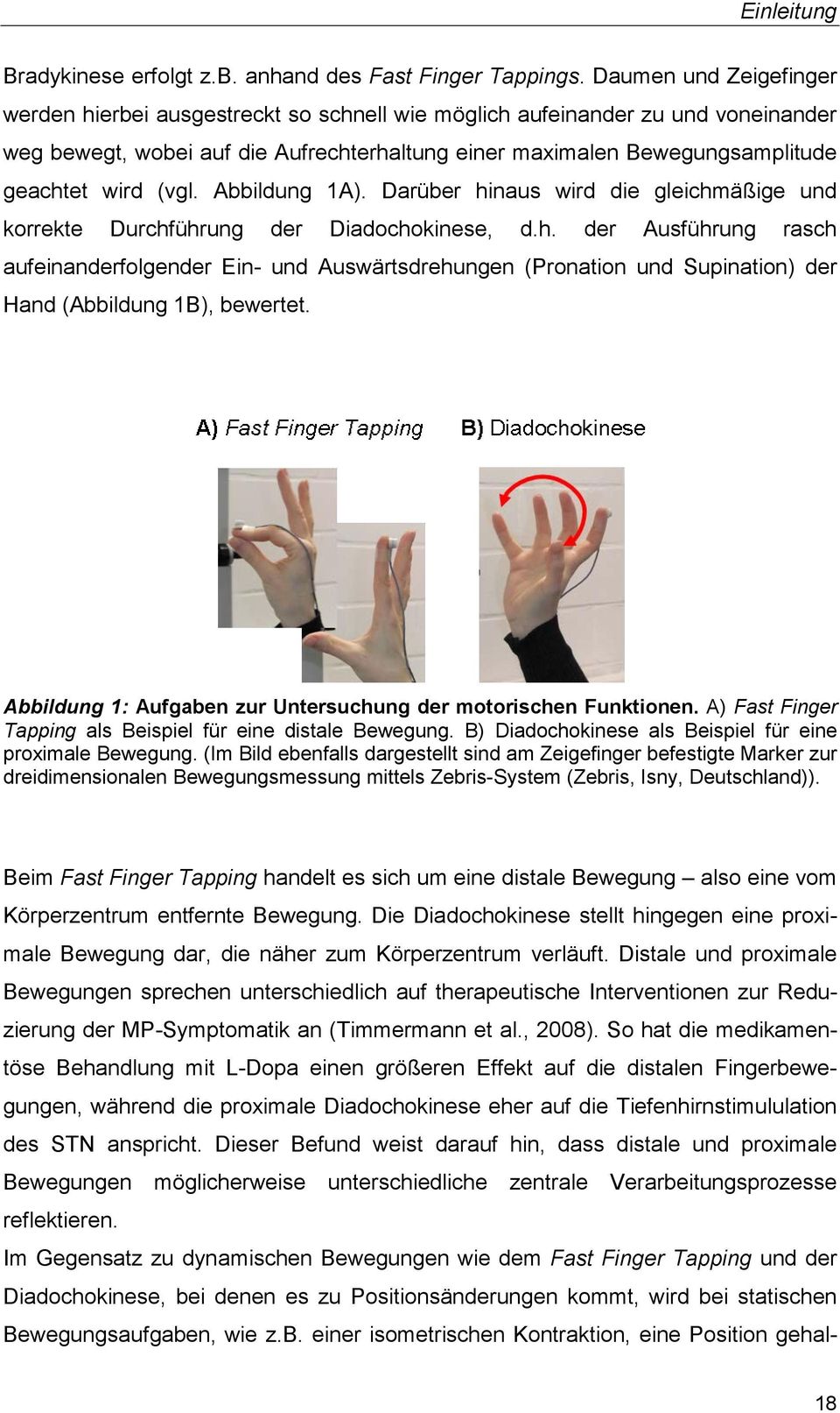 (vgl. Abbildung 1A). Darüber hinaus wird die gleichmäßige und korrekte Durchführung der Diadochokinese, d.h. der Ausführung rasch aufeinanderfolgender Ein- und Auswärtsdrehungen (Pronation und Supination) der Hand (Abbildung 1B), bewertet.
