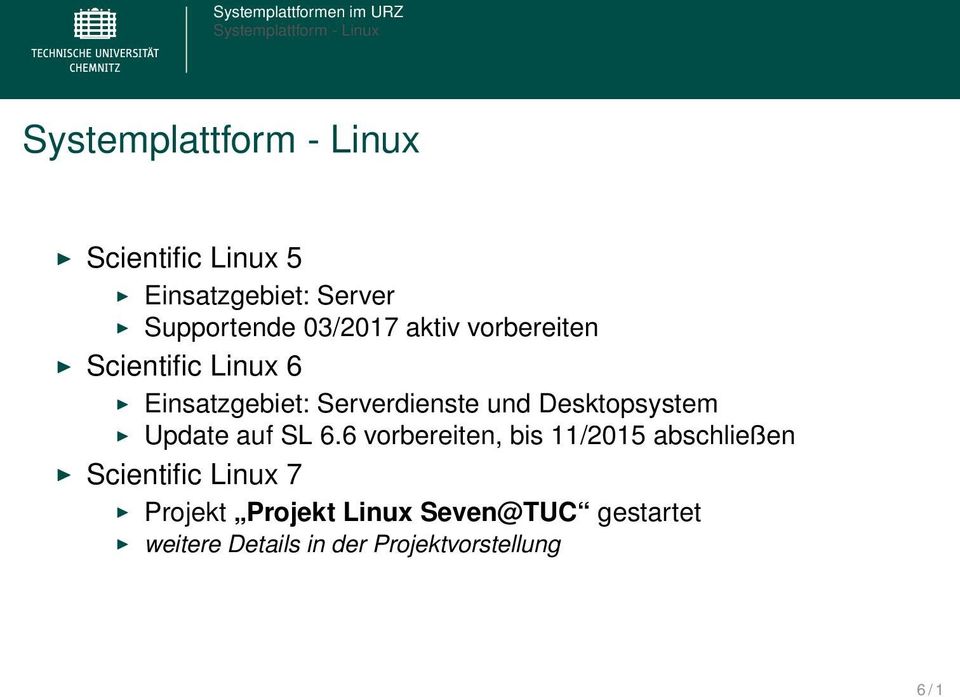 Serverdienste und Desktopsystem Update auf SL 6.