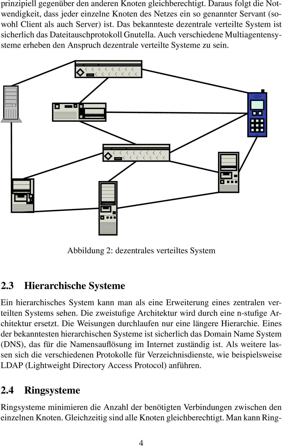 Abbildung 2: dezentrales verteiltes System 2.3 Hierarchische Systeme Ein hierarchisches System kann man als eine Erweiterung eines zentralen verteilten Systems sehen.